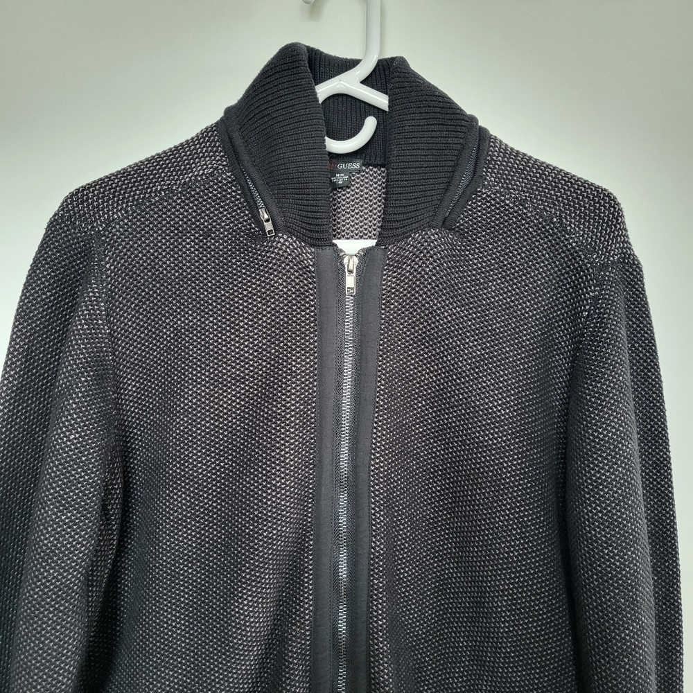 Guess Bronson Full Zip Mock Black Cotton Jacket Coat